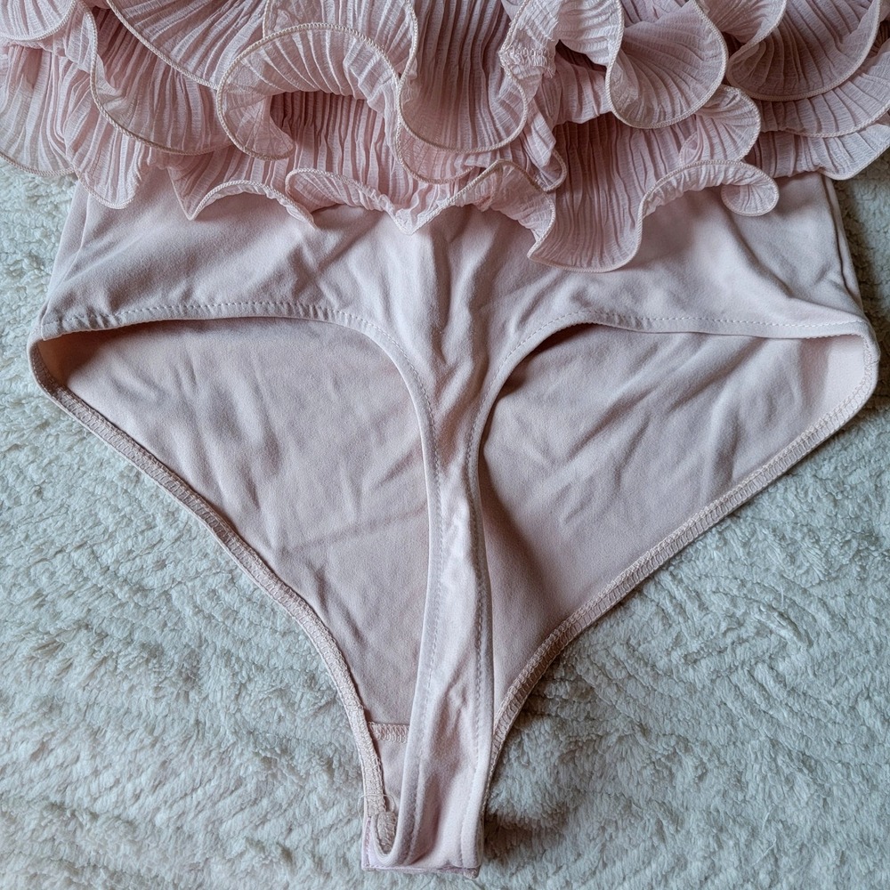 Free People For The Frill Of It Bodysuit Pink‎ Ruffle Tulle Lace Size Medium - Picture 9 of 13